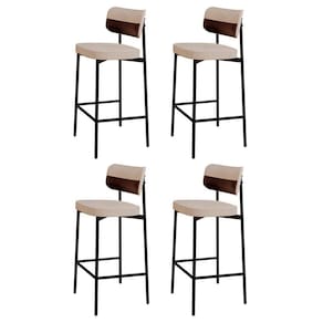 Banqueta Alta Bar Estofada Kit 4 Ella M25 Linho Areia-café - Mpozenato