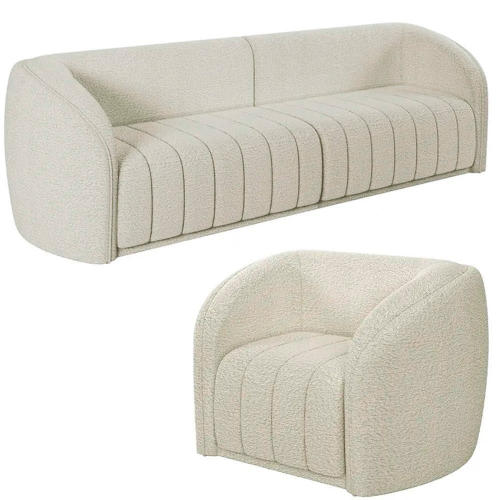 Sofá Decorativo 4 Lugares 332cm E Poltrona Meris M22 Boucle Cru - Mpozenato