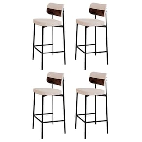 Banqueta Alta Bar Estofada Kit 4 Ella M25 Linho Palha-café - Mpozenato