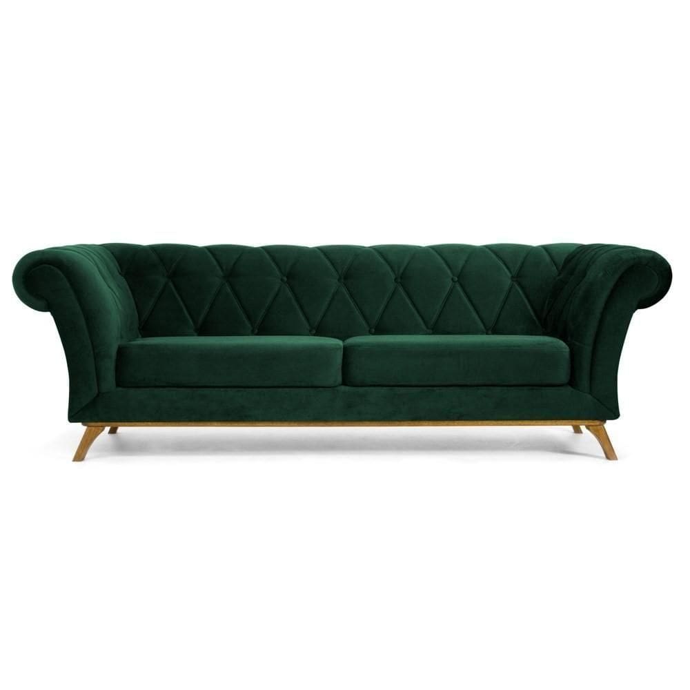 Sofá 280cm 4 Lugares Base Madeira Império C-303 Veludo Verde Musgo - Domi