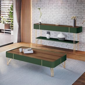 Conjunto Mesa De Centro Cadenza Aparador Vivant Verde Pistache/castanho G26 - Hb Móveis