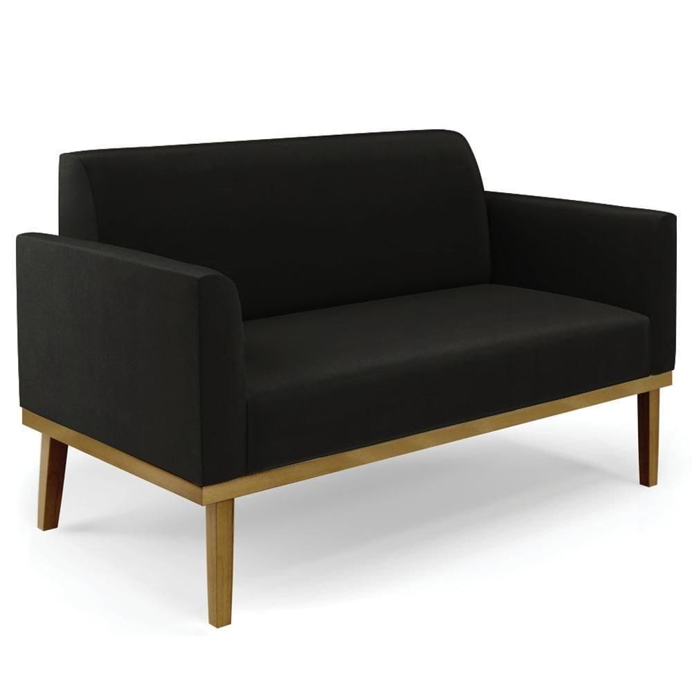 Sofá Namoradeira Base Madeira Castanho Maressa Suede Preto - Ibiza
