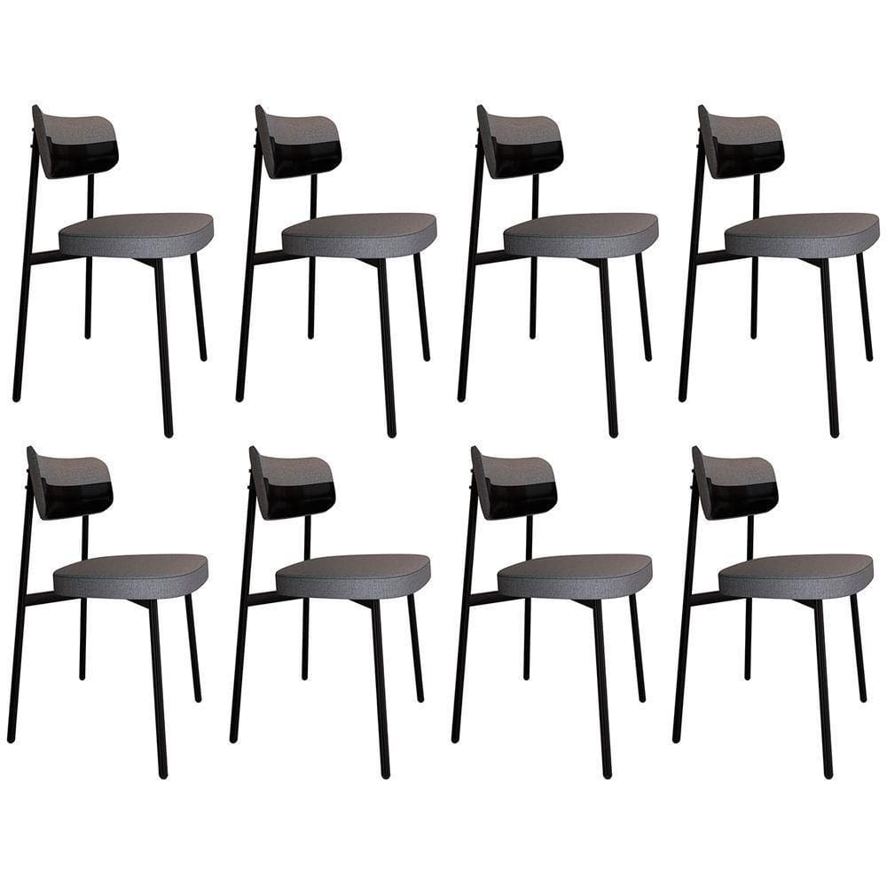 Cadeira De Jantar Estofada Kit 8 Ella M25 Linho Cinza/preto - Mpozenato