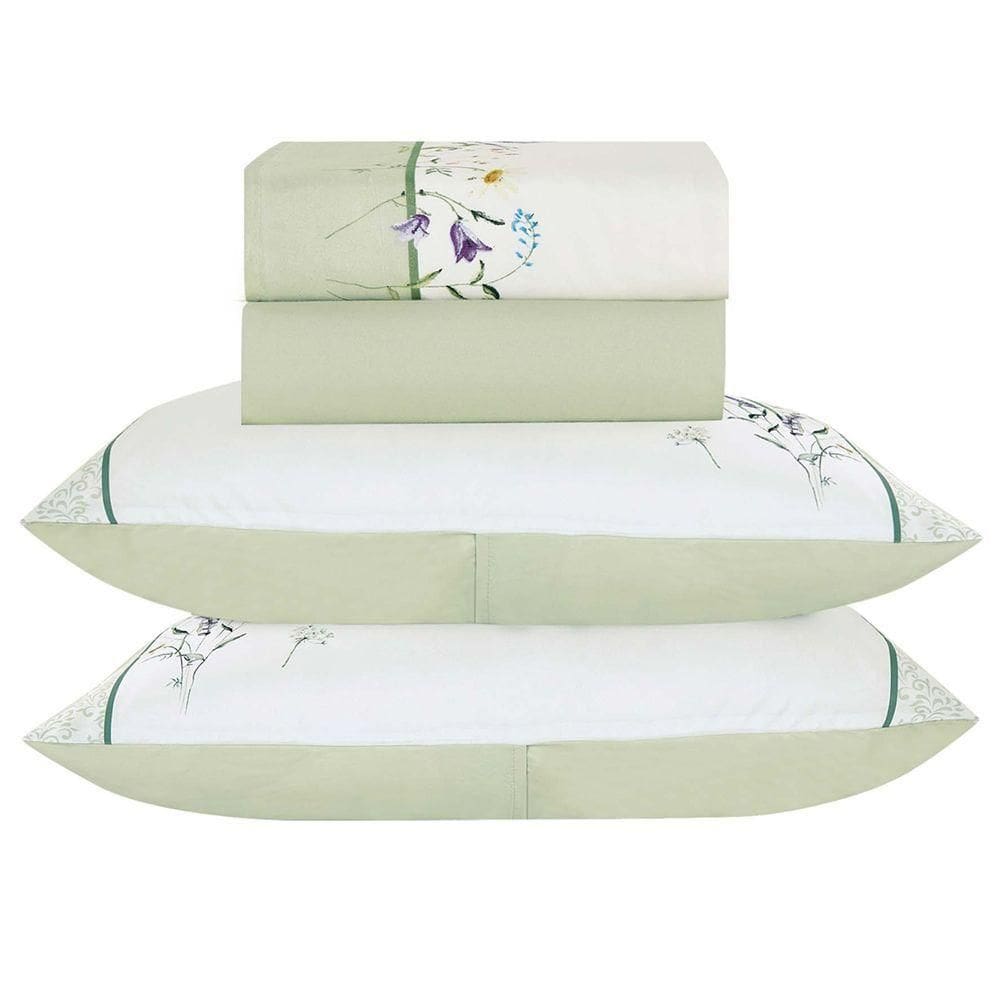 Jogo De Cama Lençol King Bouquet Percal 300 Fios 4 Peças Verde 100% Poliéster