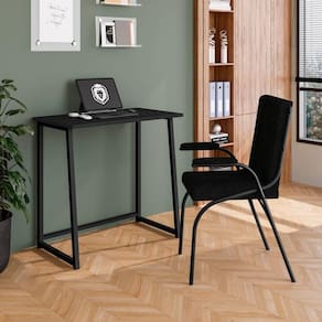 Mesa De Estudo Portátil Quarto Sala Dobrável Em Aço Fit Preto