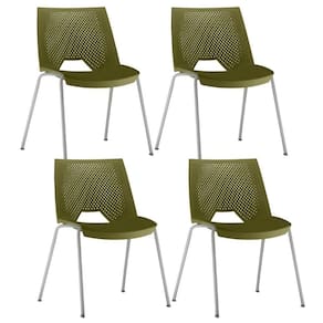 Kit 04 Cadeiras Empilhável Fixa Liked F02 Base Aço Cinza Verde - Lyam Decor