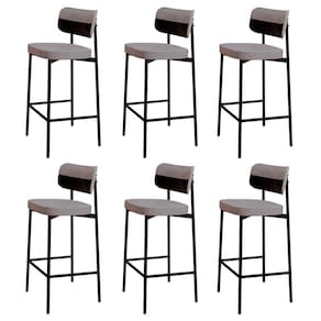 Banqueta Alta Bar Estofada Kit 6 Ella M25 Linho Cinza Cl-preto - Mpozenato