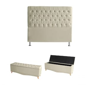 Kit Estrela Cabeceira De Cama Box E Calçadeira Baú Pés Palito Botão Cristal King 195 Cm Suede Porcelana Eli Móveis