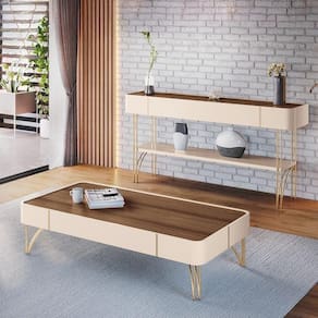 Conjunto Decorativo Aparador Mdp/mdf E Mesa De Centro Rennes Off White/castanho G26 - Gran Belo