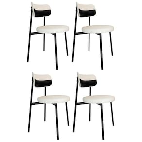 Cadeira De Jantar Estofada Kit 4 Nyka M25 Linho Palha/preto - Mpozenato