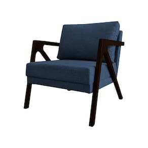 Poltrona Mona Monique Luxo Base Madeira Maciça Castanho Linho Azul