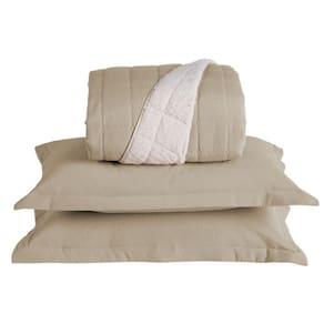 Kit Cobre Leito Colcha Capri Queen Dupla Face 3 Peças Cáqui 100% Poliéster