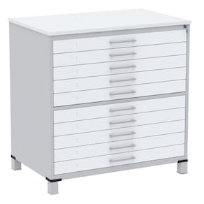 Mapoteca 10 Gavetas Pandin 120cm (larg) Inmetro Tampo Mdp Branco Estrutura Aço Cinza Gavetas Brancas