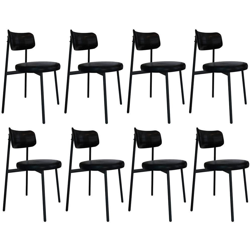 Cadeira De Jantar Estofada Kit 8 Nyka M25 Sintético Preto - Mpozenato