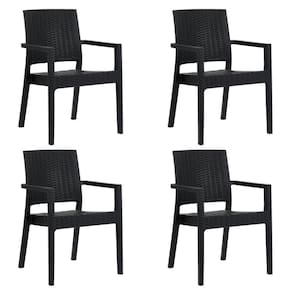 Kit 4 Cadeira Com Braço Milano Rattan + Mesa Capri Preta