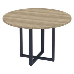 Mesa De Reunião Redonda P25 Pandin 110 Cm (largura) Tampo Mdp Noce Naturalle Pé Aço Tubular Grafito