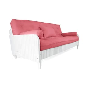 Sofá Cama Paris Ripado Branco Sarja Goiaba Madeira Nobre