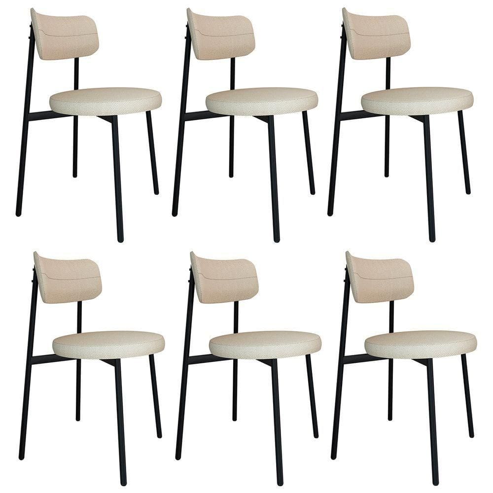 Cadeira De Jantar Estofada Kit 6 Nyka M25 Linho Areia - Mpozenato