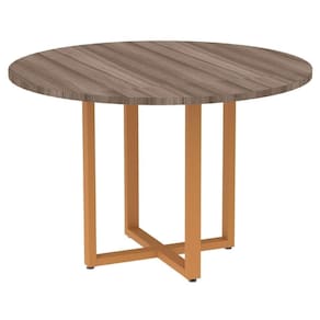 Mesa De Reunião Redonda P25 Pandin 110 Cm (largura) Tampo Mdp Walnut Pé Aço Tubular Laranja