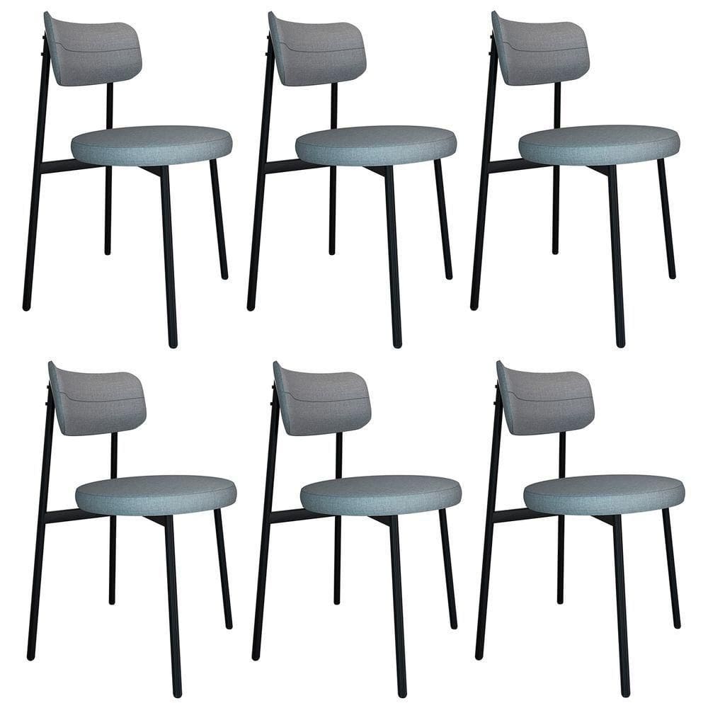 Cadeira De Jantar Estofada Kit 6 Nyka M25 Linho Cinza Cl - Mpozenato