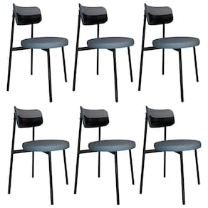 Cadeira De Jantar Estofada Kit 6 Nyka M25 Linho Cinza/preto - Mpozenato