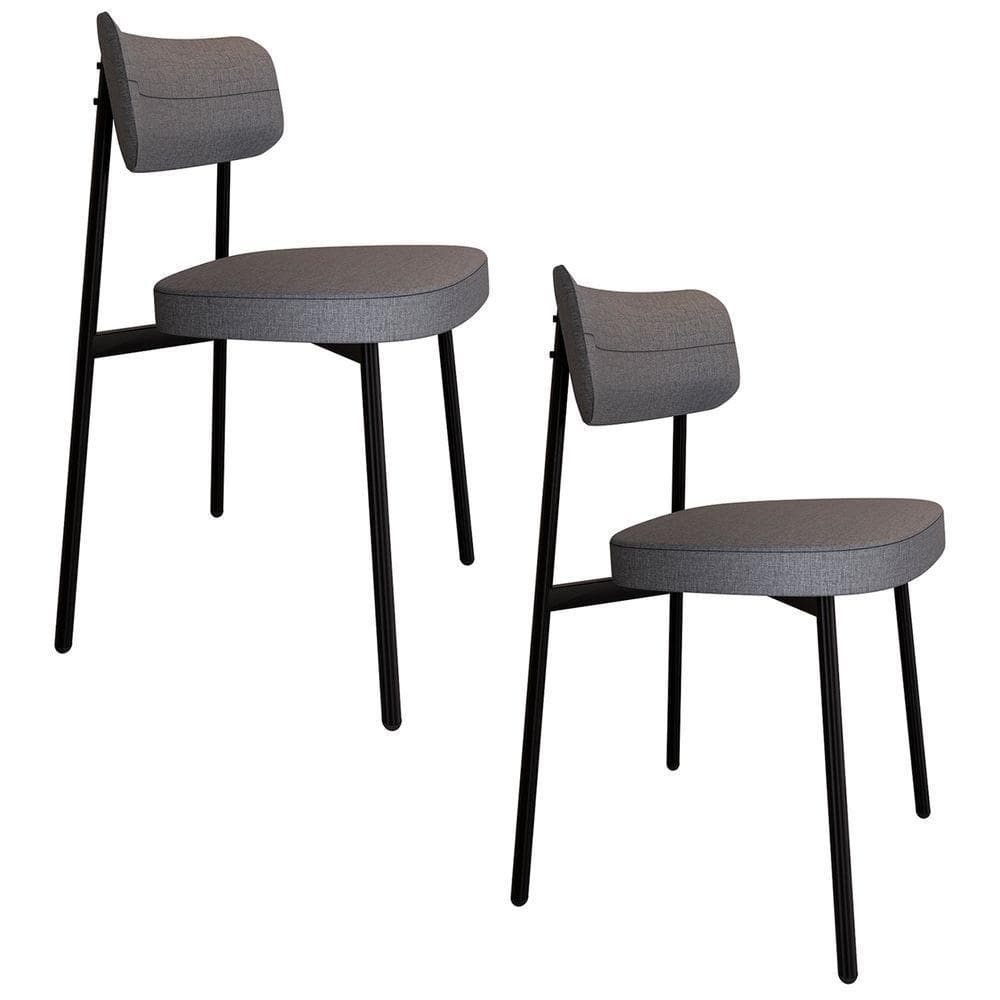 Cadeira De Jantar Estofada Kit 2 Ella M25 Linho Cinza - Mpozenato