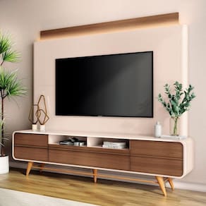 Estante Painel De Tv 85 220cm Nobre Castanho-off White - Hb Móveis