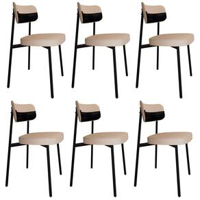 Cadeira De Jantar Estofada Kit 6 Ella M25 Linho Areia/preto - Mpozenato