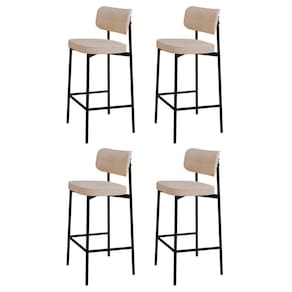 Banqueta Alta Bar Estofada Kit 4 Ella M25 Linho Areia - Mpozenato