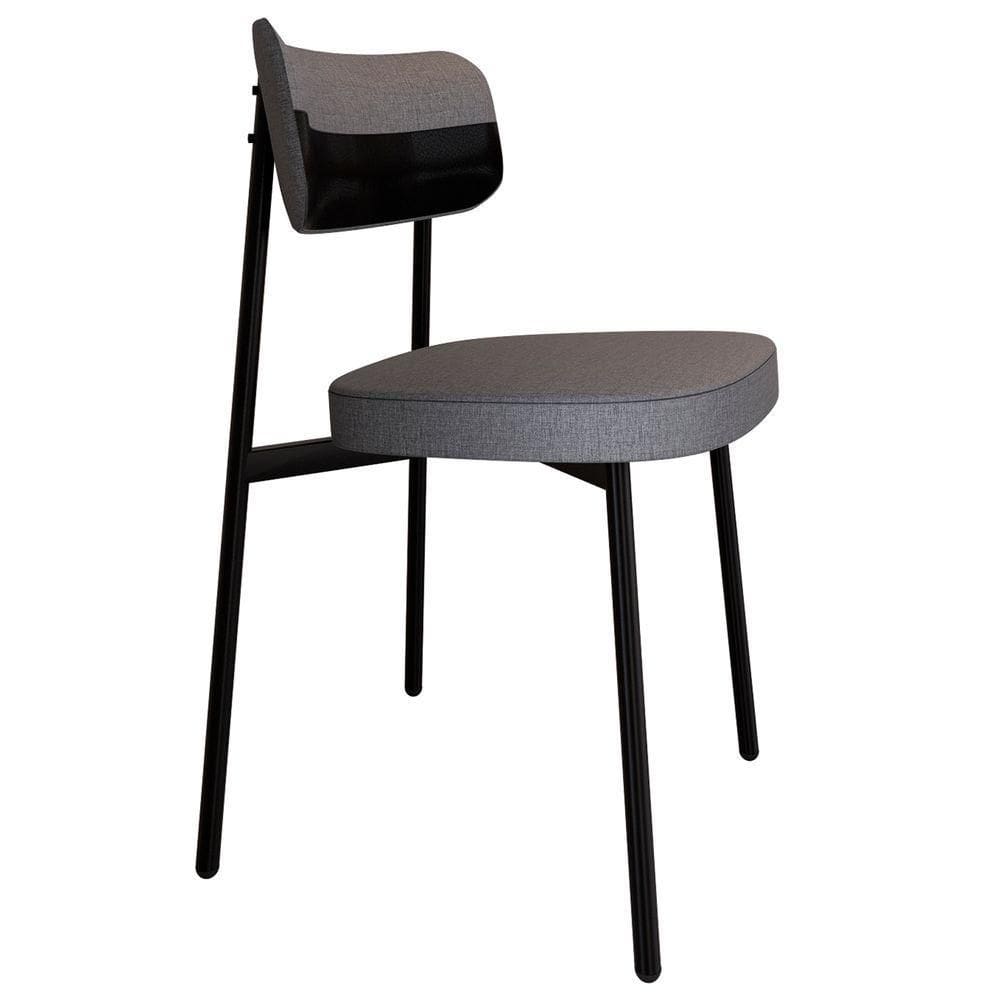 Cadeira De Jantar Estofada Fixa Ella M25 Linho Cinza/preto - Mpozenato