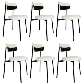 Cadeira De Jantar Estofada Kit 6 Nyka M25 Linho Palha/preto - Mpozenato