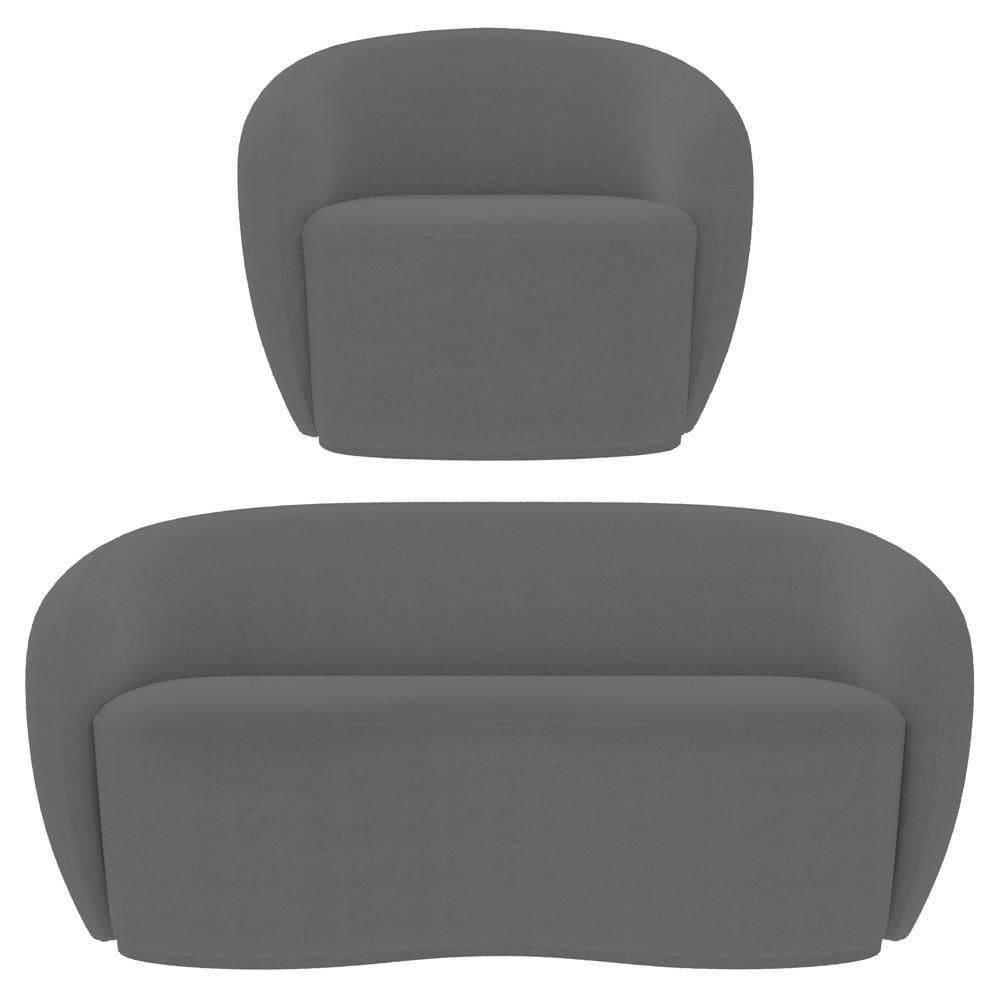 Sofá 3 Lugares Living 180cm E 1 Poltrona Giratória Garbin K04 Bouclê Cinza - Mpozenato