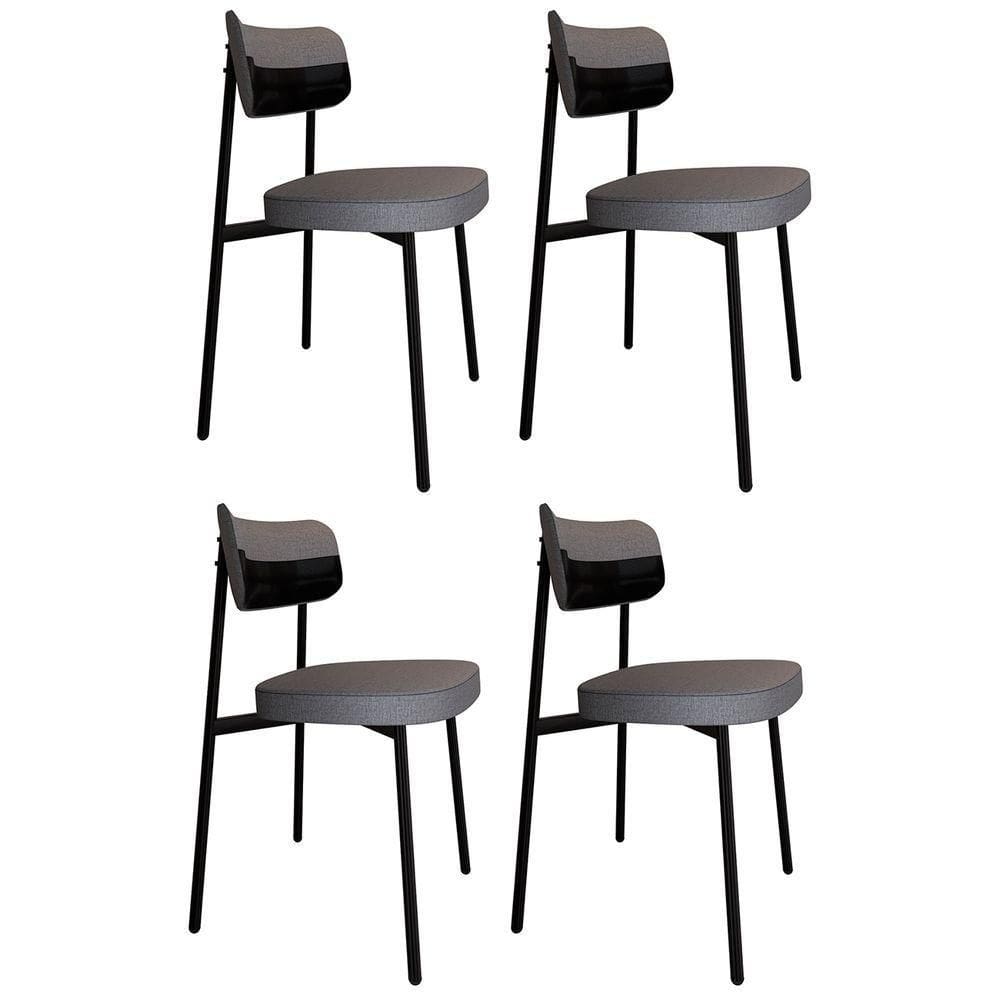 Cadeira De Jantar Estofada Kit 4 Ella M25 Linho Cinza/preto - Mpozenato