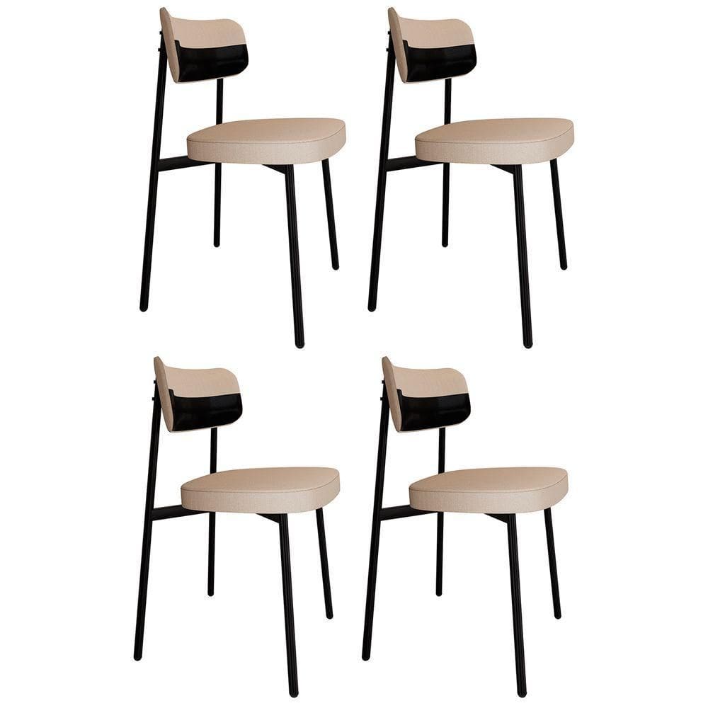 Cadeira De Jantar Estofada Kit 4 Ella M25 Linho Areia/preto - Mpozenato