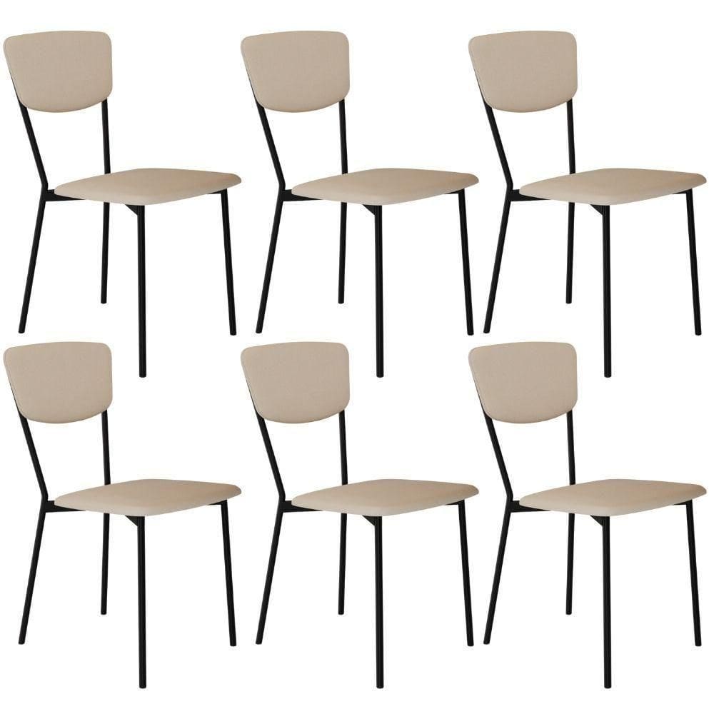 Kit 06 Cadeira Para Sala De Jantar Village Preto C01 Linho Areia - Lyam Decor