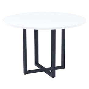 Mesa De Reunião Redonda P25 Pandin 110 Cm (largura) Tampo Mdp Branco Pé Aço Tubular Azul Del Rey