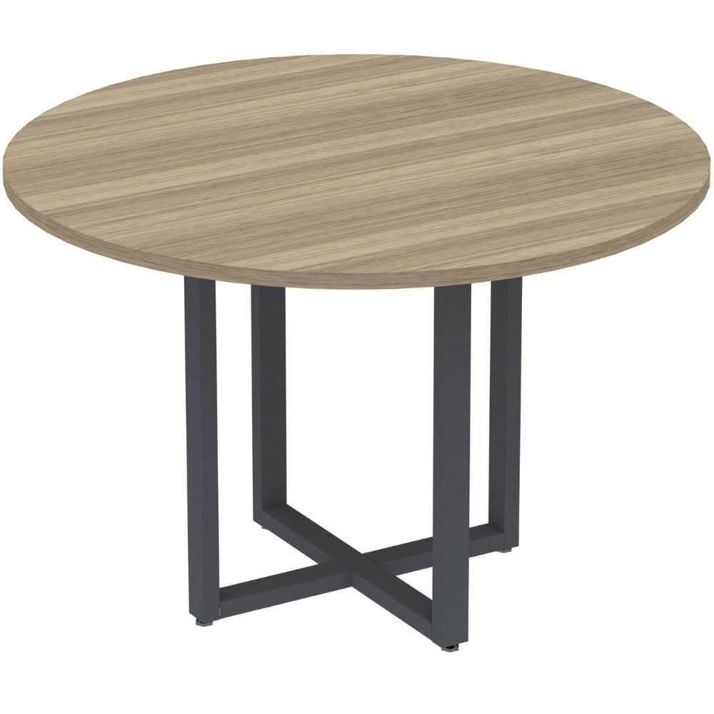 Mesa De Reunião Redonda P25 Pandin 110 Cm (largura) Tampo Mdp Noce Naturalle Pé Aço Tubular Cinza