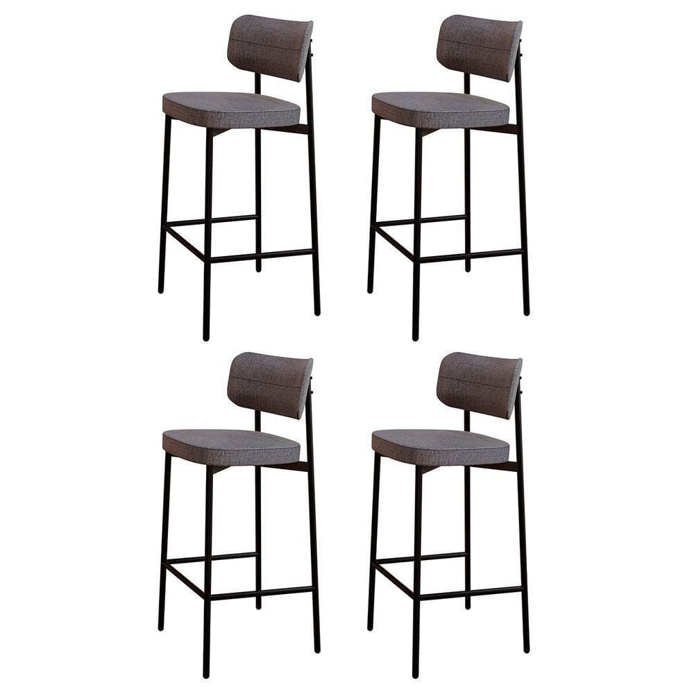 Banqueta Alta Bar Estofada Kit 4 Ella M25 Linho Cinza - Mpozenato