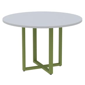 Mesa De Reunião Redonda P25 Pandin 110 Cm (largura) Tampo Mdp Cinza Pé Aço Tubular Verde Mirô