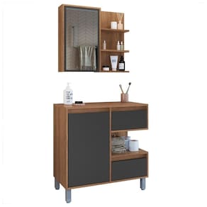 Gabinete Suspenso 80 Cm E Espelheira Cj2001 Mell Grafite Faem Mell Grafite
