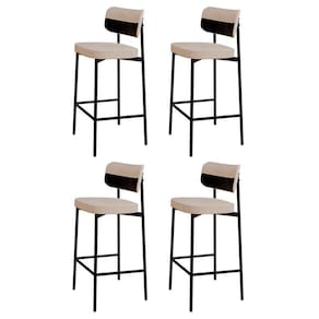 Banqueta Alta Bar Estofada Kit 4 Ella M25 Linho Areia-preto - Mpozenato