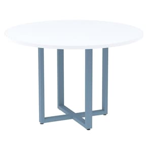 Mesa De Reunião Redonda P25 Pandin 110 Cm (largura) Tampo Mdp Branco Pé Aço Tubular Azul Dali