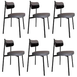 Cadeira De Jantar Estofada Kit 6 Ella M25 Linho Cinza/preto - Mpozenato