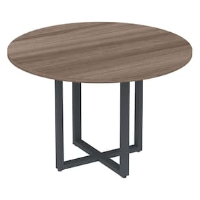 Mesa De Reunião Redonda P25 Pandin 110 Cm (largura) Tampo Mdp Walnut Pé Aço Tubular Grafito