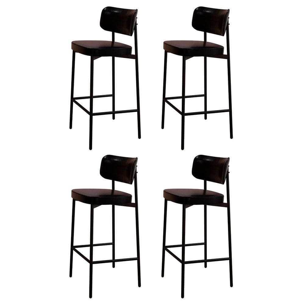 Banqueta Alta Bar Estofada Kit 4 Ella M25 Sintético Preto - Mpozenato