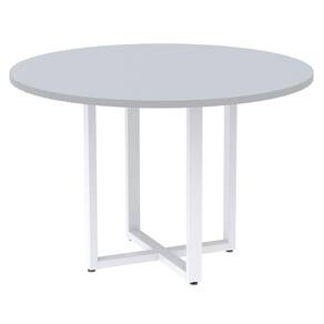 Mesa De Reunião Redonda P25 Pandin 110 Cm (largura) Tampo Mdp Cinza Pé Aço Tubular Branco