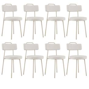 Kit 08 Cadeiras Decorativas Estofada Sala Jantar Barcelona Arena L02 Bouclê Cru - Lyam