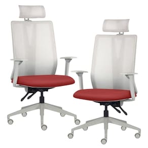 Kit 2 Cadeiras Escritório Giratória Presidente Flow F02 Base Cinza Sintético Vermelho - Lyam Decor