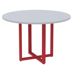 Mesa De Reunião Redonda P25 Pandin 110 Cm (largura) Tampo Mdp Cinza Pé Aço Tubular Vermelho