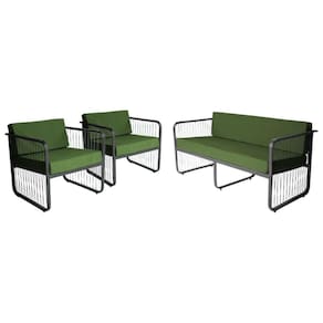 Conjunto 2 Poltronas E Namoradeira Fibra Sintética Santiago Preto-verde
